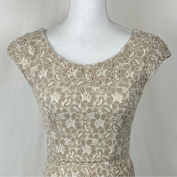 Honey And Rosie Embroidered Cream & Tan Lace w/Sequins Party Event Dress Size 1 - Picture 3 of 13